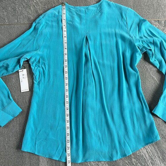 NWT ecru Flowy Elegant Long Sleeve V-neck Mandarin collar Button Blouse Capri S - Picture 14 of 16